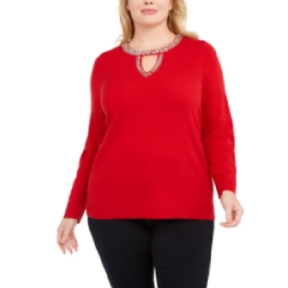 Inc Embellished Keyhole Sweater, Created for Macys - Picture 1 of 7
